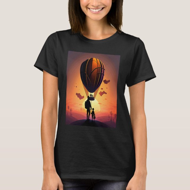 Camiseta Hot Air Balloon Exploring Dad And Child In Hot Air (Frente)