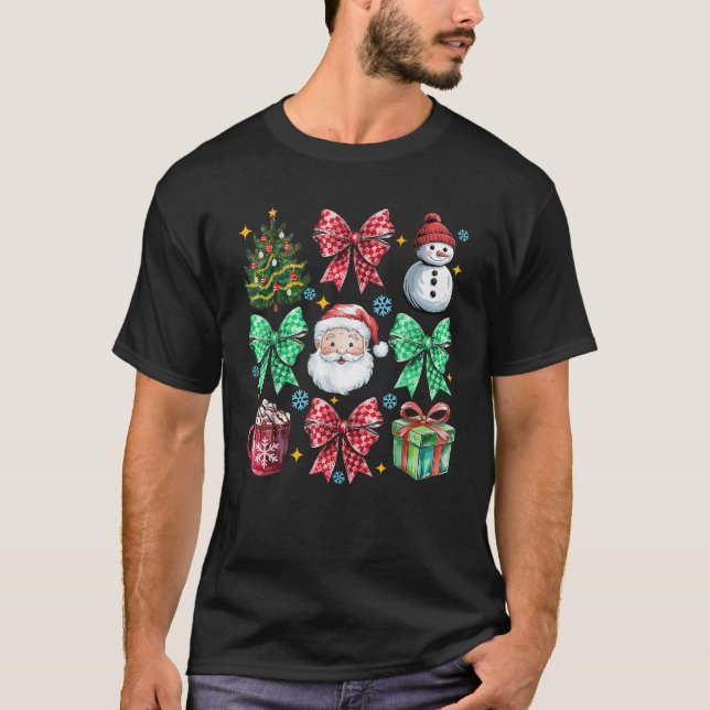 Camiseta Hot Cocoa Candy Cane Christmas Santa Coquette Bow  (Frente)