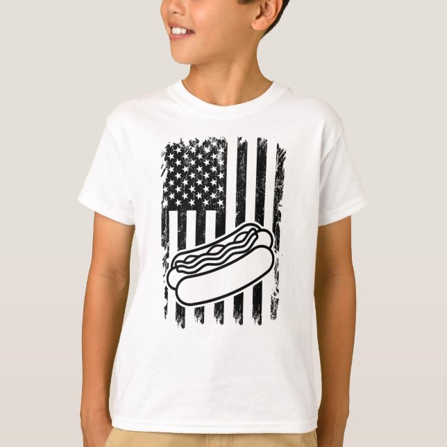 Camiseta HOT DOG América EUA Flag Hot Dog Food Festival Hot (Frente)