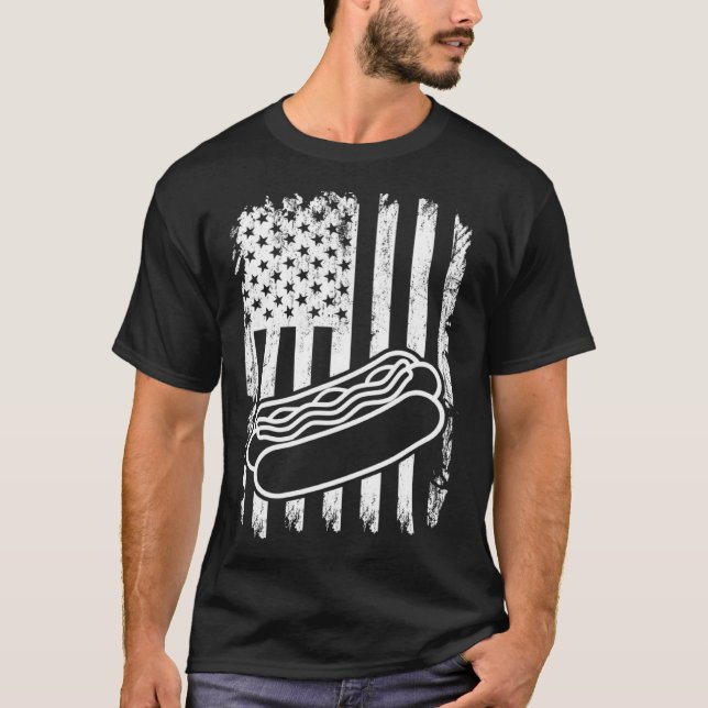 Camiseta Hot Dog America US Flag Hot Dog  Hotdogs Fast Food (Frente)