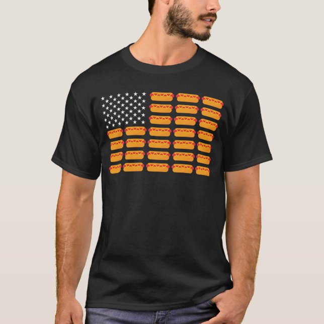 Camiseta Hot Dog American Flag 4 de julho Verão Patriótico  (Frente)