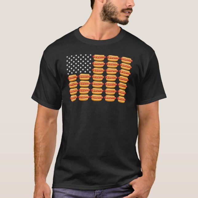 Camiseta Hot Dog American Flag 4 de julho Verão Patriótico  (Frente)