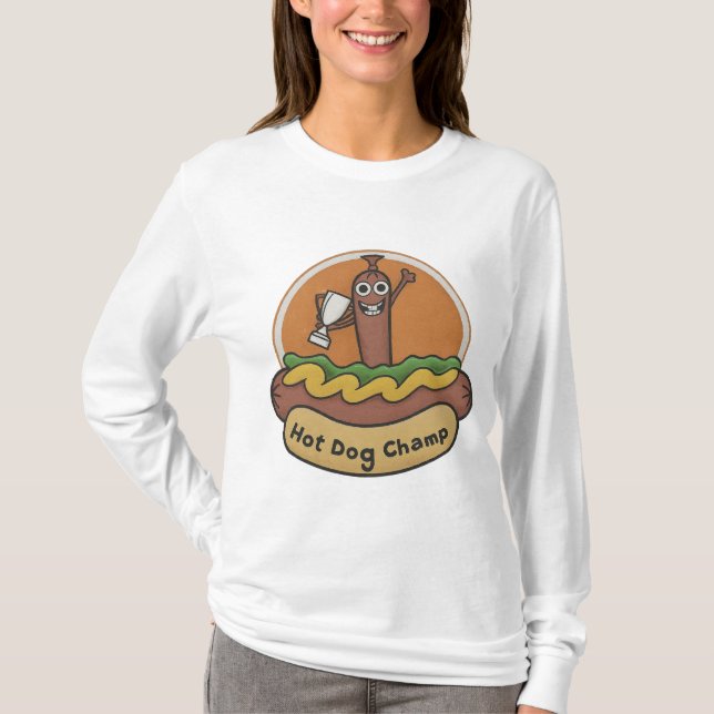Camiseta Hot Dog Champ Weiner Trophy Cute Foodie (Frente)