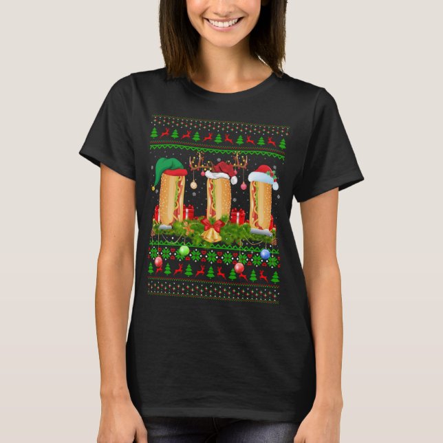 Camiseta Hot Dog Dish Lover Xmas Papais noeis Ugly Hot Dog  (Frente)
