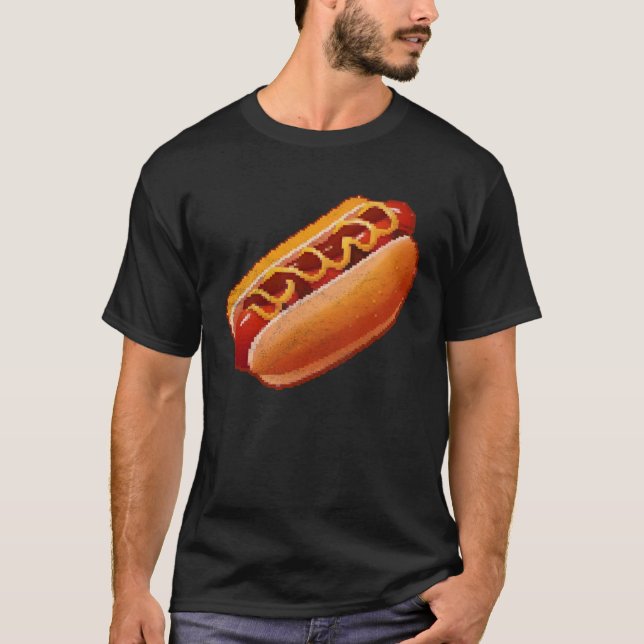 Camiseta Hot Dog Pixel 8 bit Retro Hungry Byte Grilled Food (Frente)
