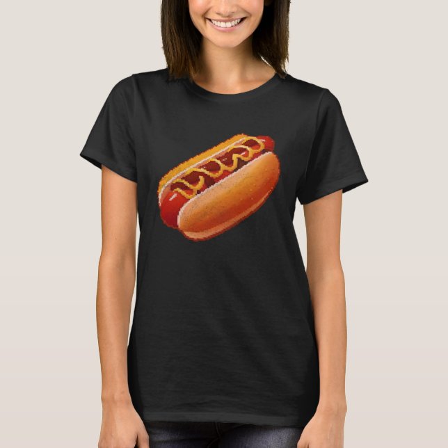 Camiseta Hot Dog Pixel 8 bit Retro Hungry Byte Grilled Food (Frente)