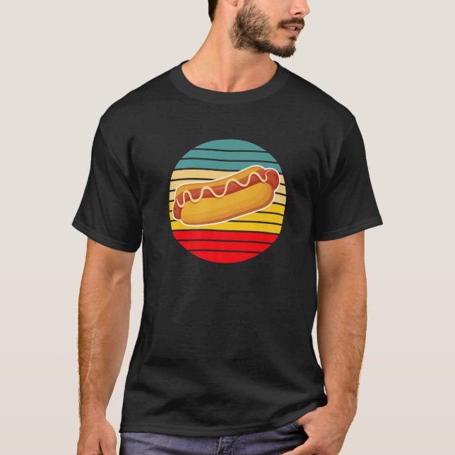 Camiseta Hot Dog Retro Sunset Funny Hot Dog Gift (Frente)