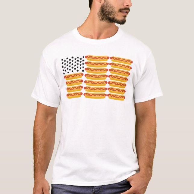 Camiseta Hot Dog USA Flag Funny Patriotic  (Frente)