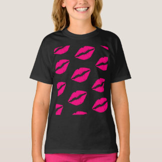 Camiseta Hot Pink Lips Pattern Graphic T-Shirt