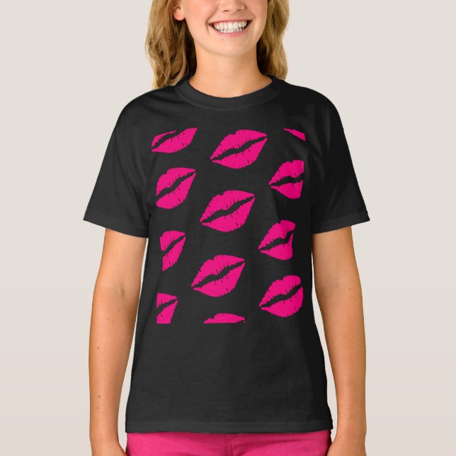 Camiseta Hot Pink Lips Pattern Graphic T-Shirt (Frente)