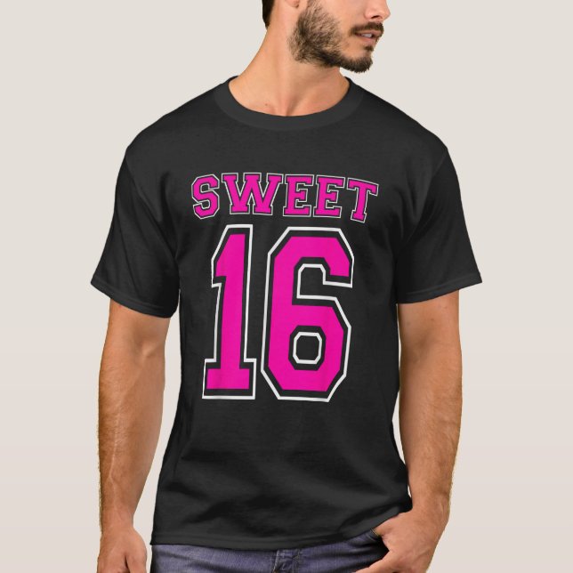 Camiseta Hot Pink Sweet 16 Girls 16th Festa de aniversário  (Frente)