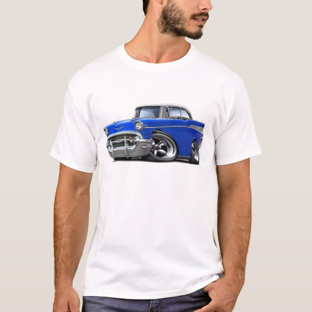 Camiseta Hot rod 1957 Azul-Branco de Chevy Belair (Frente)