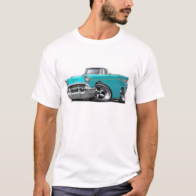 Camiseta Hot rod 1957 do Convertible de turquesa de Chevy (Frente)