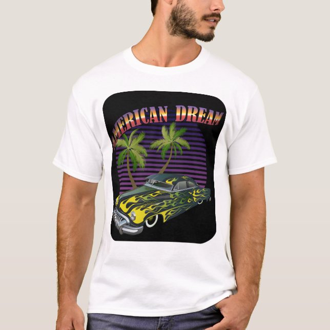Camiseta hot rod american dream voiture muscle car palmier (Frente)