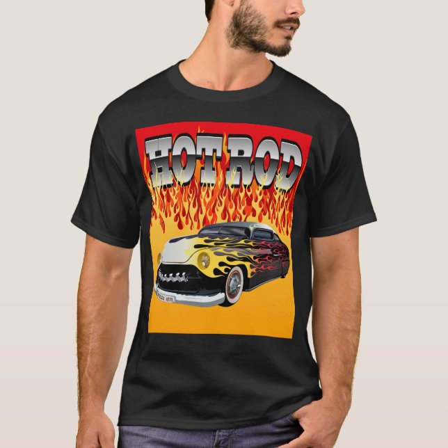 Camiseta hot rod flamme brule feu voiture by hipster skulls (Frente)
