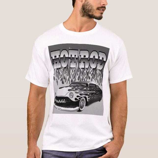 Camiseta hot rod flamme brule feu voiture by hipster skulls (Frente)