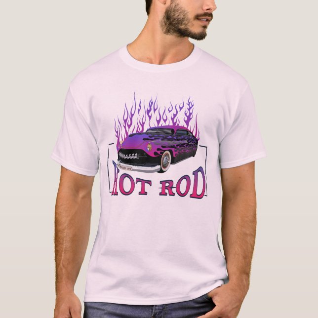Camiseta hot rod flamme logo voiture muscle car feu flame v (Frente)
