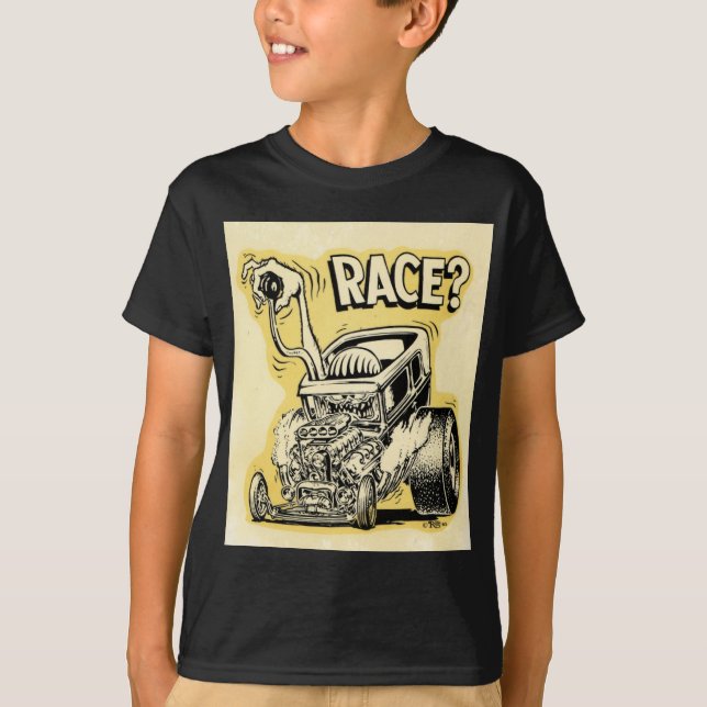 Camiseta hot rod quer corrida monstro desenho antigo (Frente)