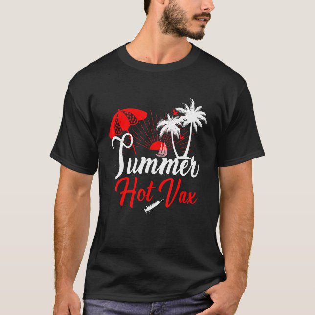 Camiseta Hot Vax Summer Vaccin Para Americanos Solteiros (Frente)