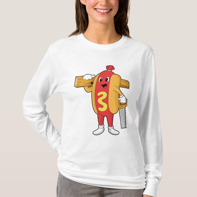 Camiseta Hotdog como carpinteiro com serra e madeira (Frente)