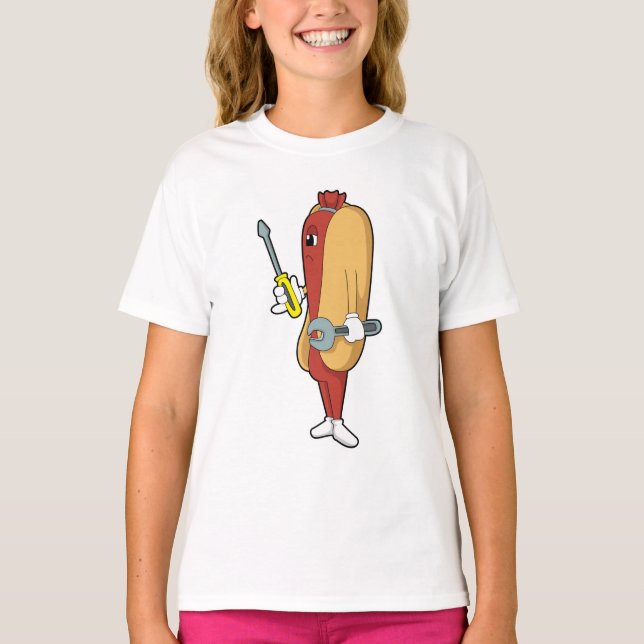 Camiseta Hotdog como mecânico com ferramenta (Frente)