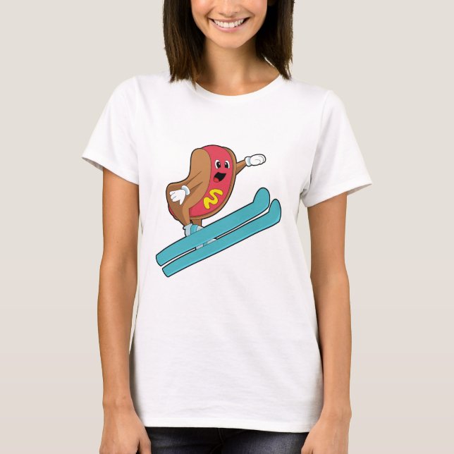 Camiseta Hotdog como saltador de Esqui com Ski.PNG (Frente)