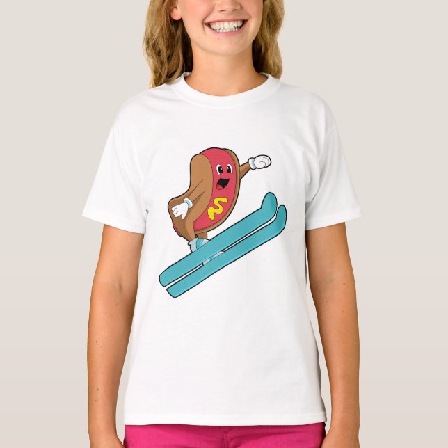 Camiseta Hotdog como saltador de Esqui com Ski.PNG (Frente)