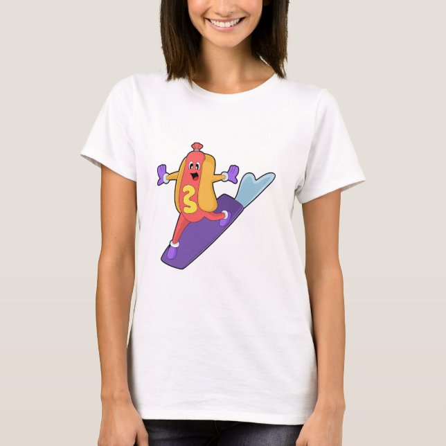 Camiseta Hotdog como Snowboarder com Sonowboard (Frente)