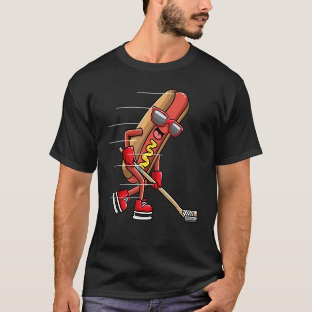 Camiseta Hotdog In Bread Roll Playing Ice Hockey Sports Pla (Frente)