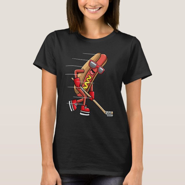 Camiseta Hotdog In Bread Roll Playing Ice Hockey Sports Pla (Frente)