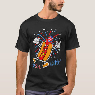 Camiseta Hotdog Patriótico Dos Eua Com Fogos De Artifício V