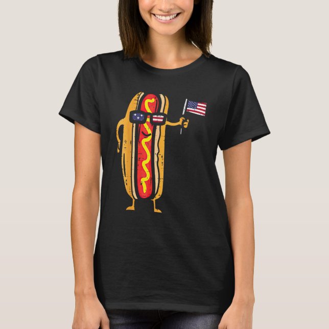 Camiseta Hotdog Sunglass American Flag USA 4 De Julho F (Frente)