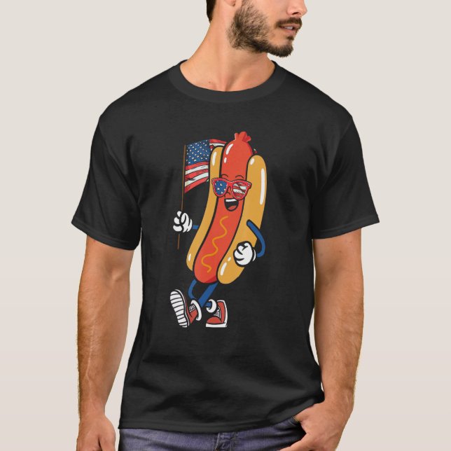 Camiseta Hotdog Sunglass American Flag USA 4 De Julho F (Frente)