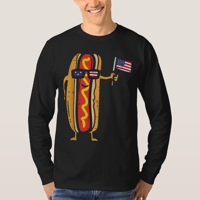 Camiseta Hotdog Sunglass American Flag USA Funny 4th Of J (Frente)
