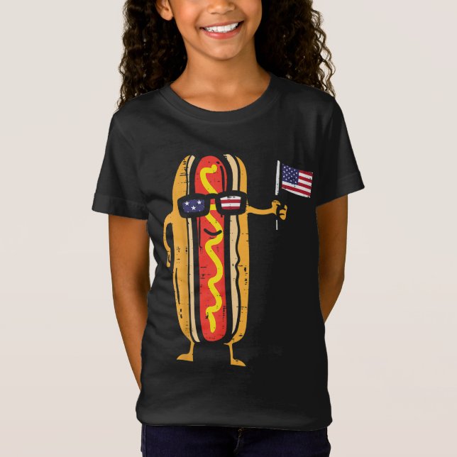 Camiseta Hotdog Sunglass American Flag USA Funny 4th Of J (Frente)