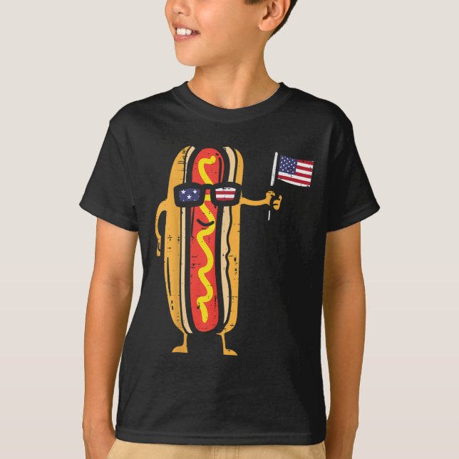 Camiseta Hotdog Sunglass American Flag USA Funny 4th Of J (Frente)