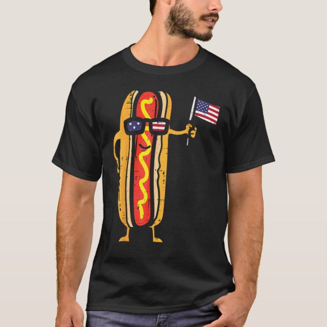Camiseta Hotdog Sunglasses American Flag USA  4th Of July F (Frente)