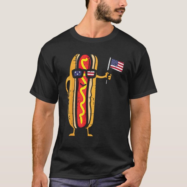 Camiseta Hotdog Sunglasses American Flag USA  4th Of July F (Frente)