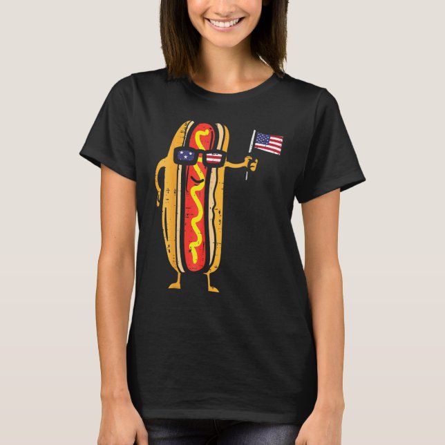 Camiseta Hotdog Sunglasses American Flag USA  4th Of July F (Frente)
