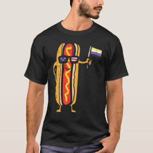 Camiseta Hotdog USA Flag Óculos Sunbinários Enby Nb Pride