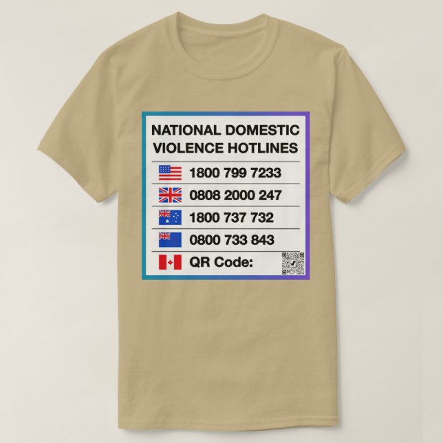 Camiseta Hotlines Nacionais de Violência Doméstica (Frente do Design)