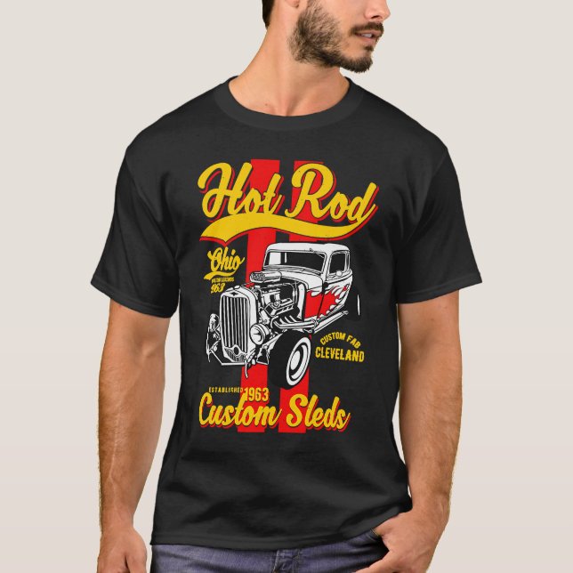 Camiseta Hotrod Cleveland Ohio Automotive Nostalgia Distres (Frente)