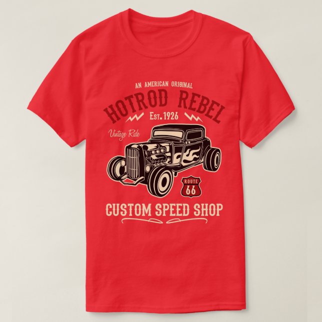 Camiseta Hotrod Rebel Custom Speed Shop Historic Route 66  (Frente do Design)