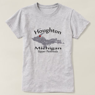 Camiseta Houghton Michigan Heart Map Design Damas
