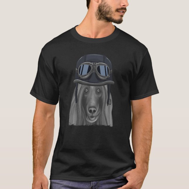 Camiseta Hound Afegão Vestindo Capacete de Motocicleta Vint (Frente)