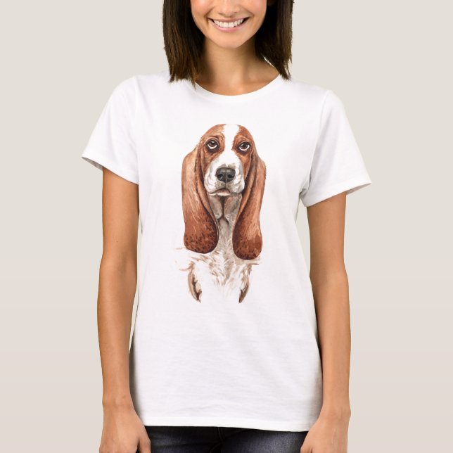 Camiseta Hound de Basset de Aquarela (Frente)