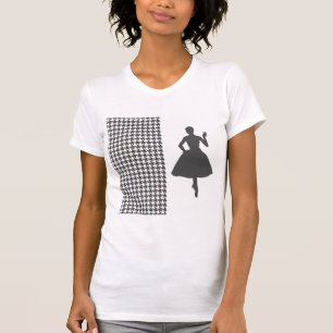 Camiseta Houndstooth Moderno de Carvão com Silhueta de Mod