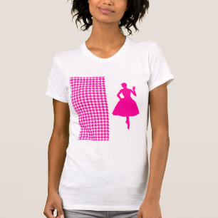 Camiseta Houndstooth Moderno Rosa com Silhueta de Moda