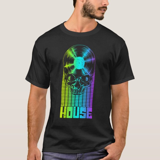 Camiseta House Music Dj Vinyl Record Music Equalizer Skull (Frente)