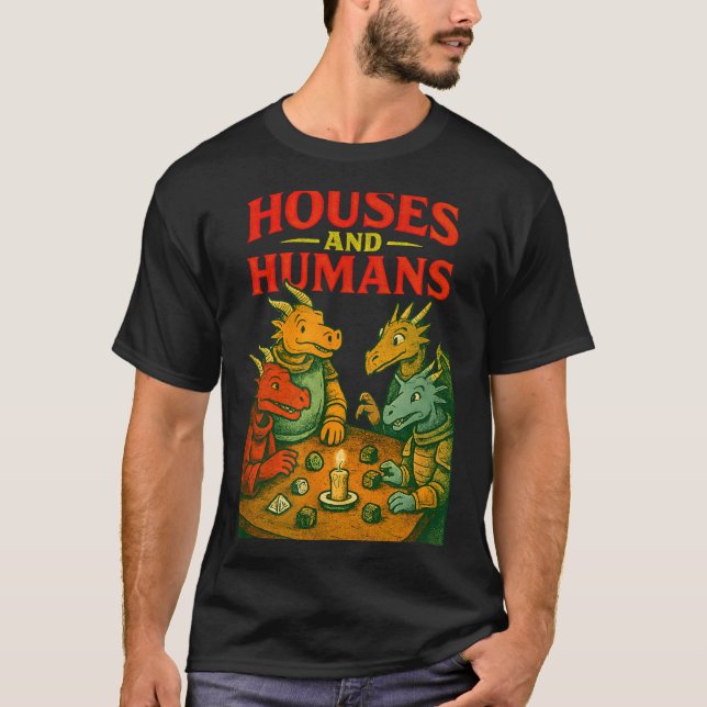 Camiseta Houses And Humans Gaming Funny Rpg Gamer Men Boys  (Frente)